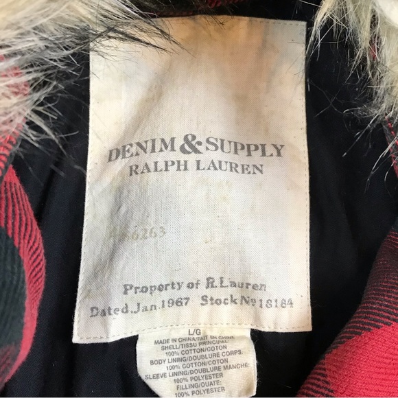 Denim & Supply Ralph Lauren Womens Vintage Full Zip Faux Fur Plaid Denim Jacket - Picture 6 of 7